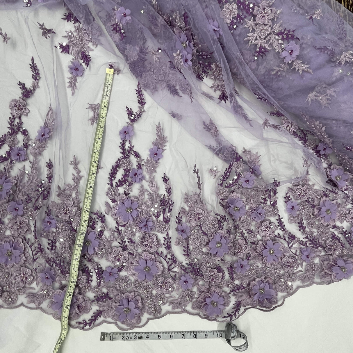 Beaded 3D Floral Lace Mesh