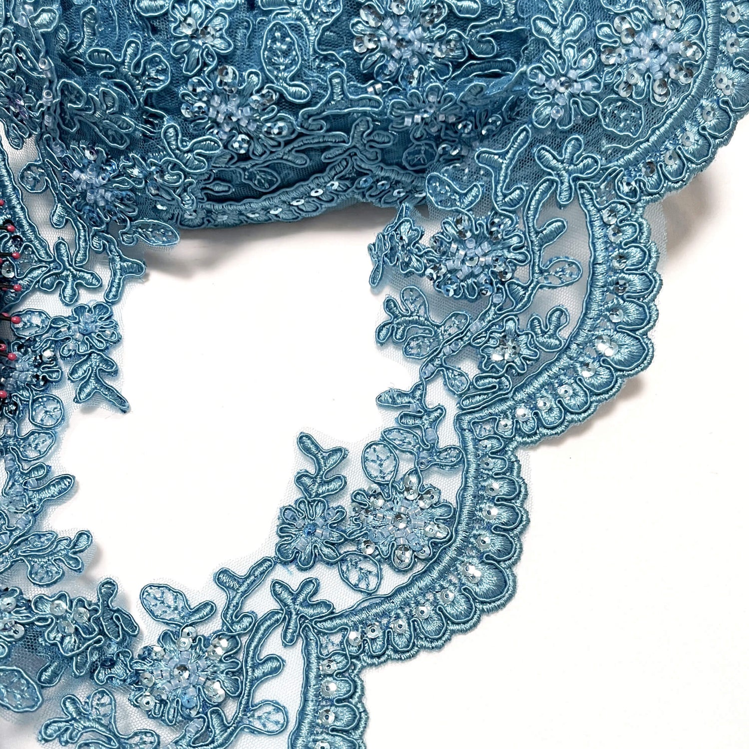 Embroidered Floral Beaded Lace Trim