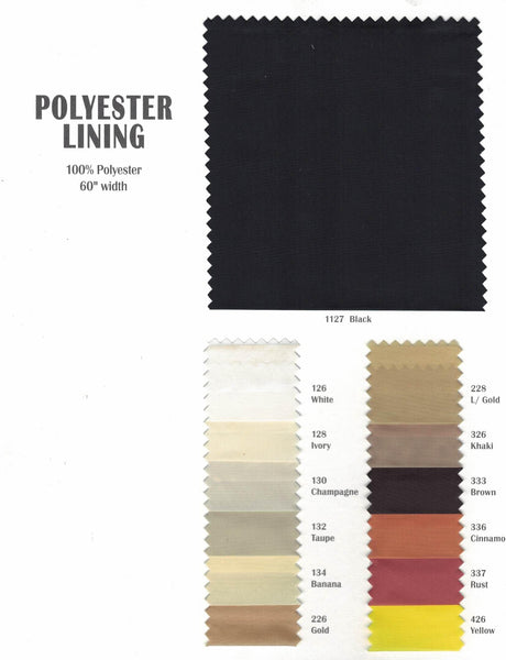 Polyester Lining Fabric - 100 Percent Polyester, Solid, 58/60" Width (Continuous Yards)