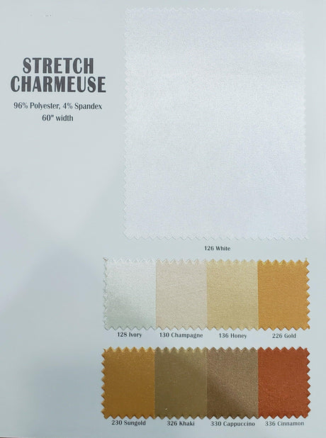 Stretch Charmeuse Satin Fabric - 96% Polyester 4% Spandex, Solid, 58/60" Width (Yards, Bolts, Sample Swatches)