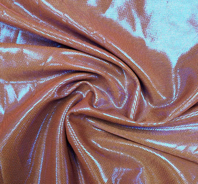 Computer Foil Polyester Fabric - Orange/Blue, 44/45" Width