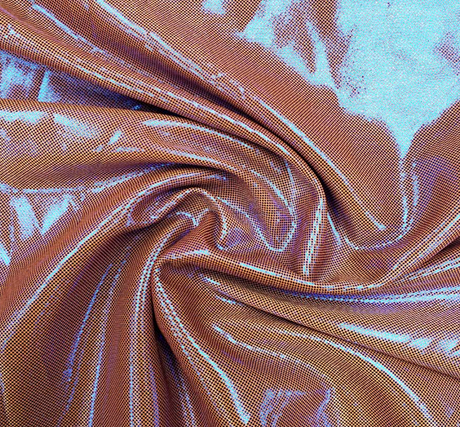 Computer Foil Polyester Fabric - Orange/Blue, 44/45" Width