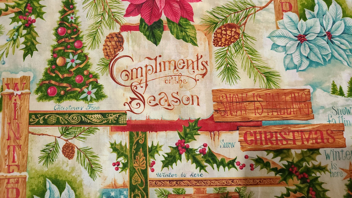 Quilting Cotton Compliments of the Season Christmas Fabric