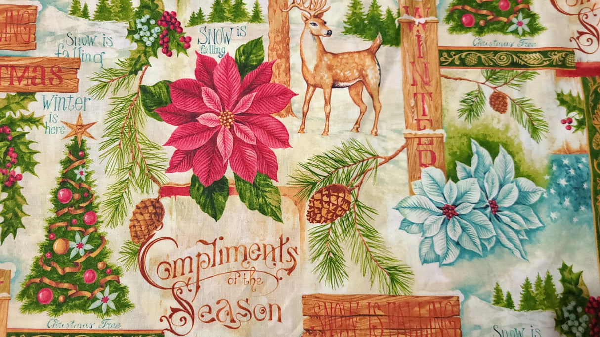 Quilting Cotton Compliments of the Season Christmas Fabric