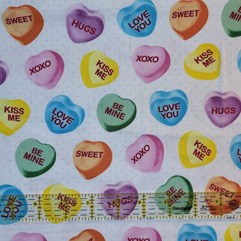 Quilting Cotton Conversation Hearts Valentine Novelty 100% Cotton Fabric