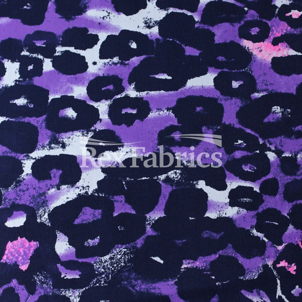 Cool Cat Nylon Spandex Fabric - Purple/Black Leopard Print, 58/60" Width (1 Yard)