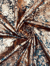 Stretch Velvet Splatter Foil Design Foil Stretch Velvet Fabric - Red, Royal Blue, Copper, Silver, Gold, 58" Width (1 Yard)