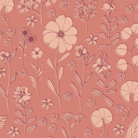 Cotton Print Coral Prairie Flower Fabric 44/45"
