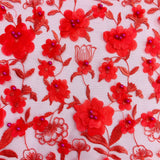Beaded 3D Floral Lace Fabric - 100 Percent Polyester Lace Fabric, 3D Floral Embroidery, 49" Width, 9 Colors (1 Yard)