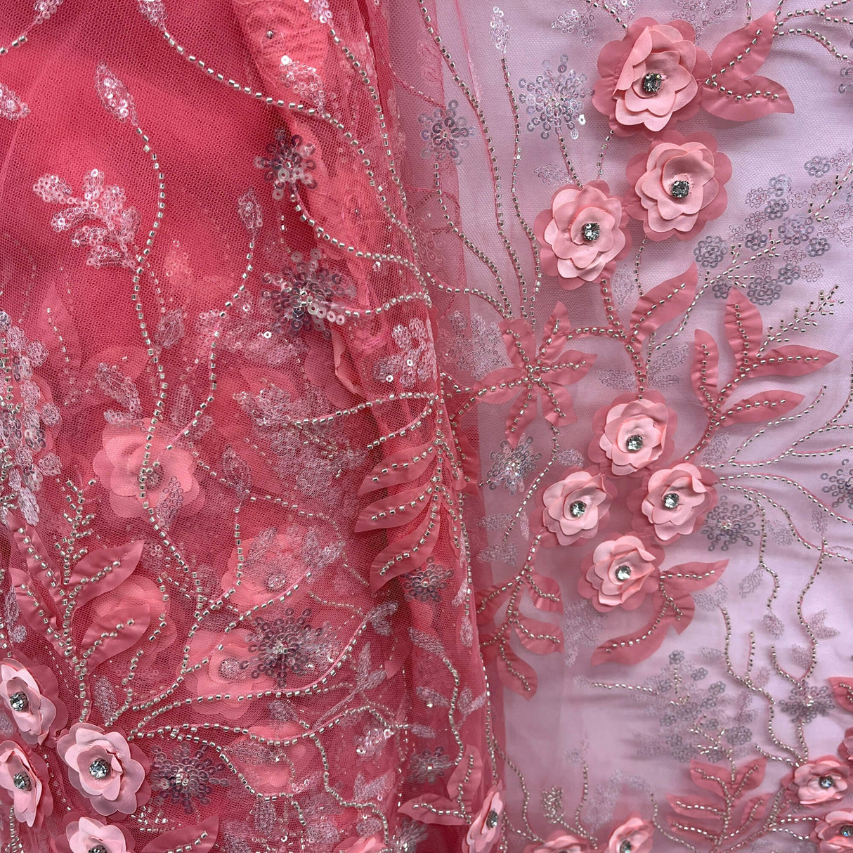 Beaded 3D Floral Lace Fabric 52" Wide