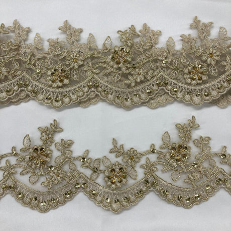 Embroidered Floral Beaded Lace Trim