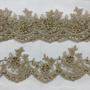 Beaded Corded Floral Lace Trim 4" Wide