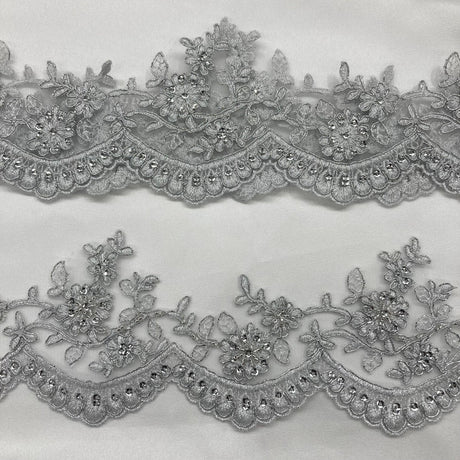 Embroidered Floral Beaded Lace Trim