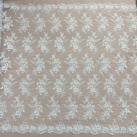 Corded Floral Lace Fabric Ivory