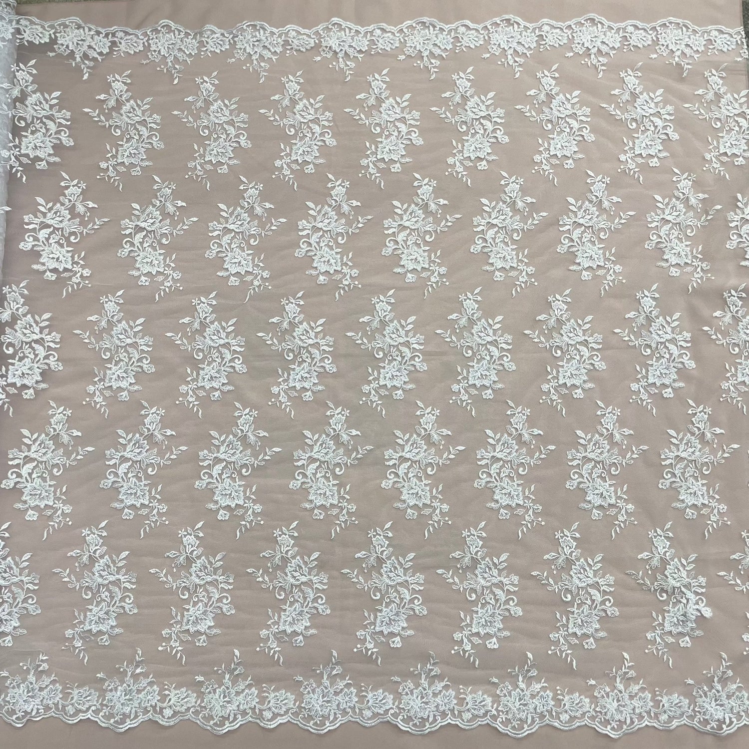 Corded Floral Lace Fabric - Scalloped Edges, 53" Width (1 Yard)