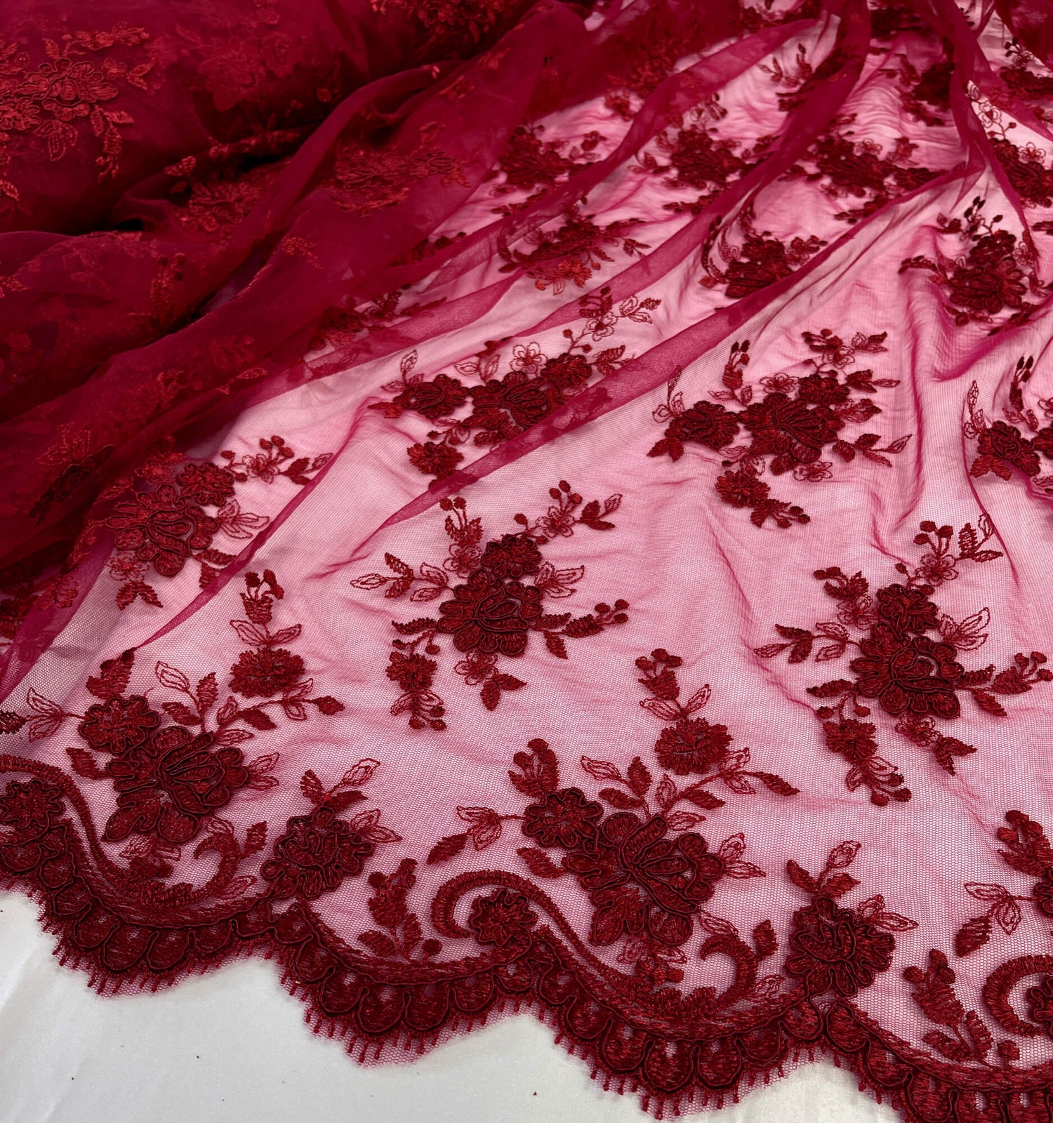 Corded Bridal Lace Fabric on Polyester Net Mesh