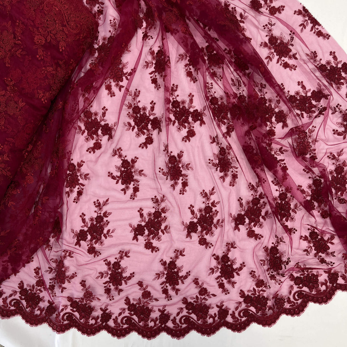 Corded Bridal Lace Fabric on Polyester Net Mesh