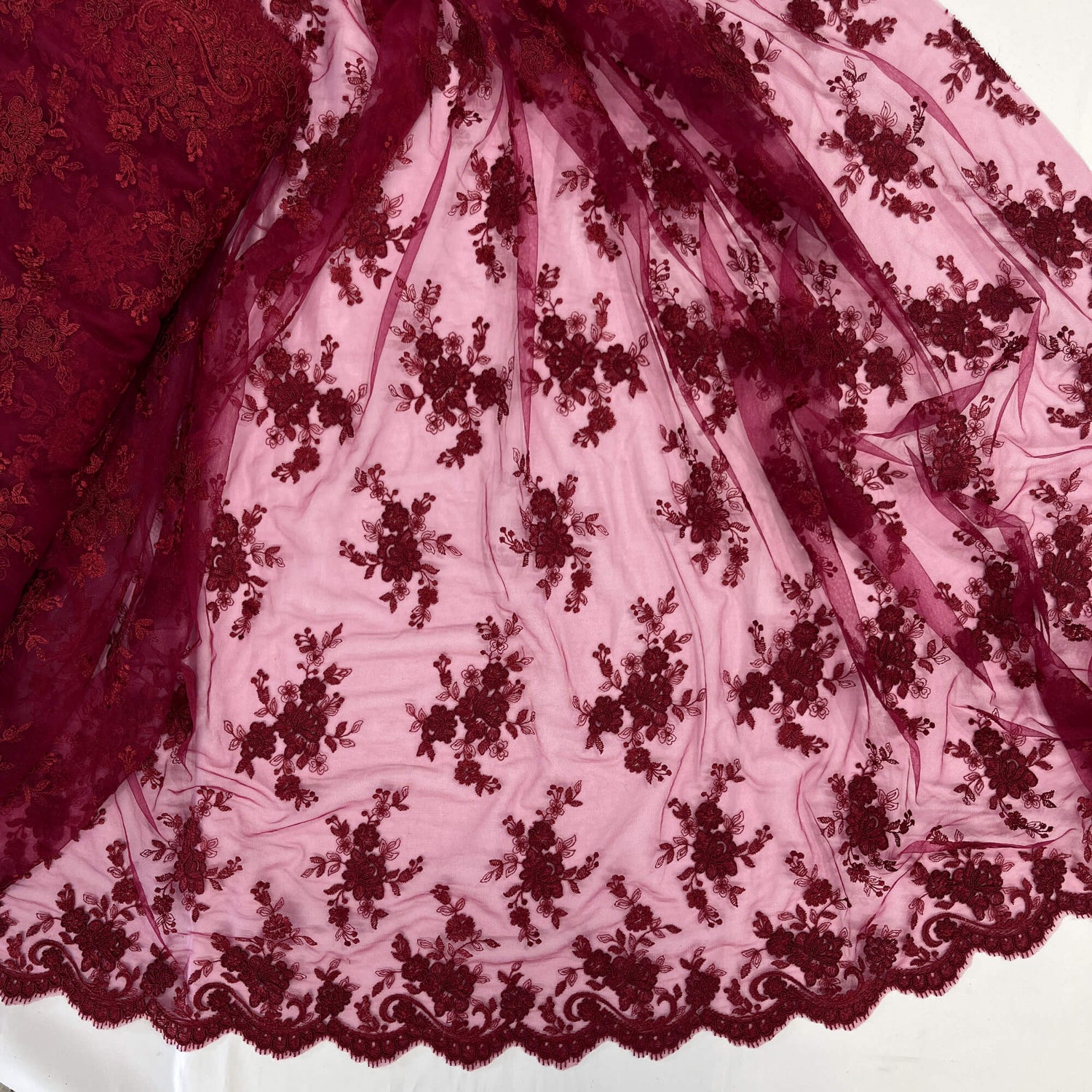 Corded Bridal Lace Fabric on Polyester Net Mesh
