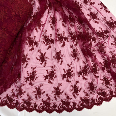 Corded Bridal Lace Fabric on Polyester Net Mesh