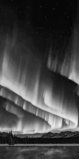 Cotton Wideback Fabric Cosmic Flow Black/White Aurora Borealis 108"