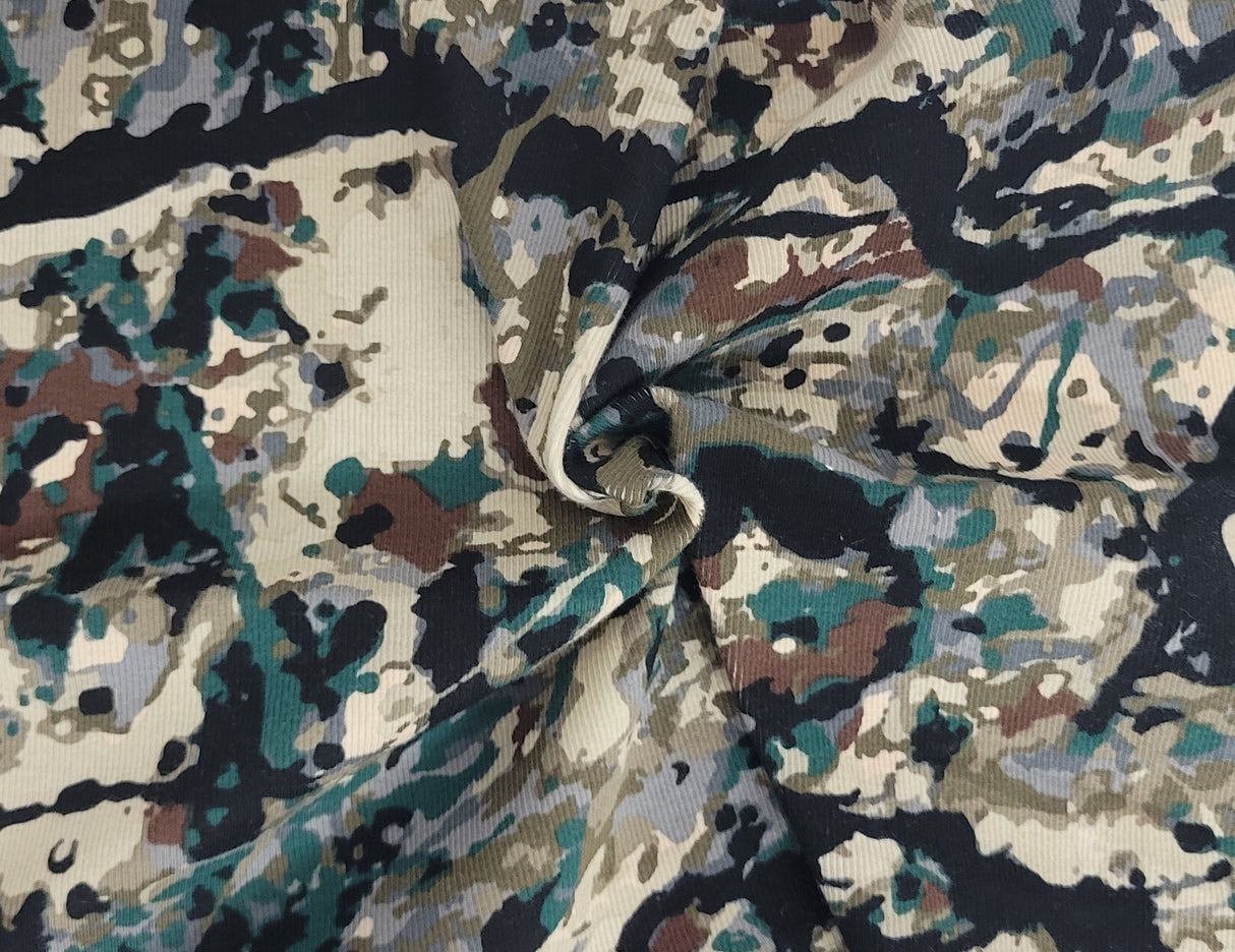 Rib Knit Cotton Spandex Camouflage Print