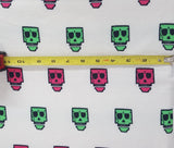 Printed Cotton French Terry Knit Green Pink Skulls