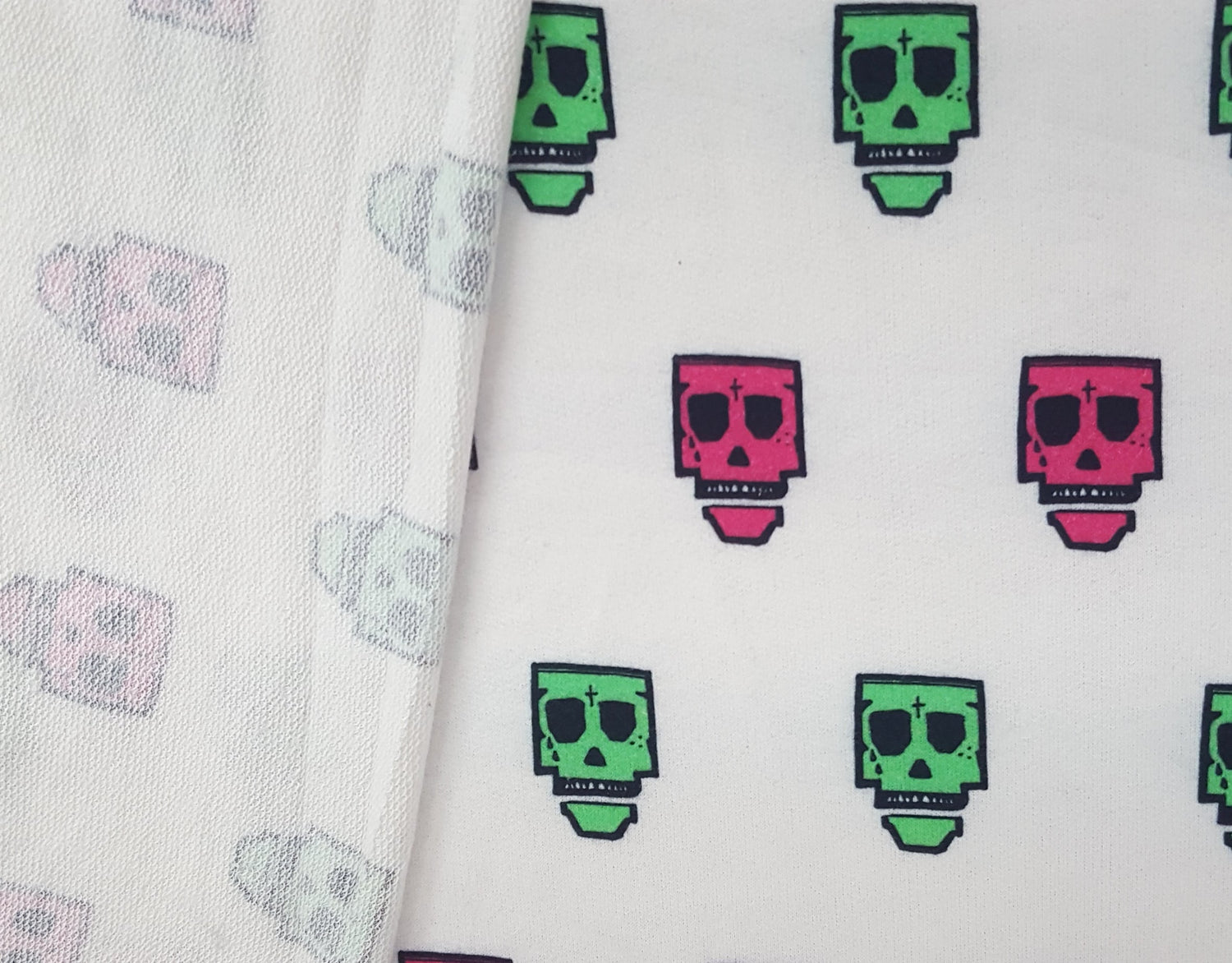 Printed Cotton French Terry Knit Green Pink Skulls