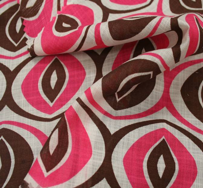 Cotton Voile Print 7M342 100 Percent Cotton Fabric - Pink/Brown Print, 56/58" Width