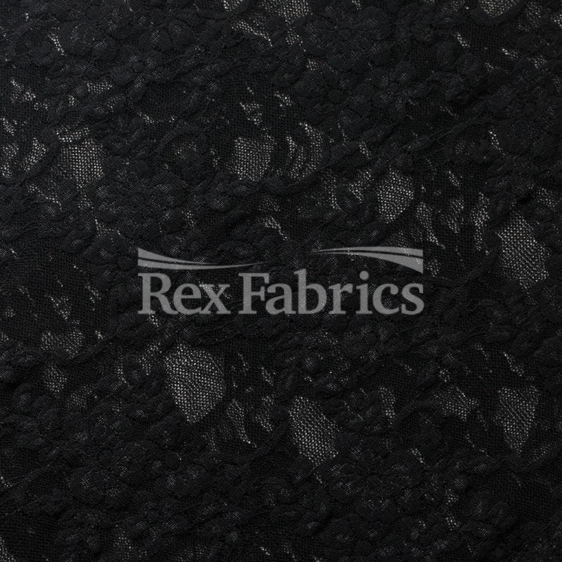 Countess Lace Nylon Spandex Fabric - 4-Way Stretch, Black, Cream, Floral Lace, 58-60" Width (1 Yard)