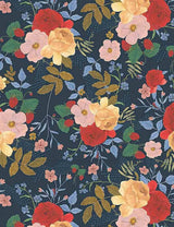 Quilting Cotton Country Cottage Large Florals on Navy Timeless Treasures