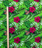 Hibiscus Plumeria Tropical Leaves All Over Design Cotton Fabric - Tropical Floral Print, 36" X 45" (1 Yard)