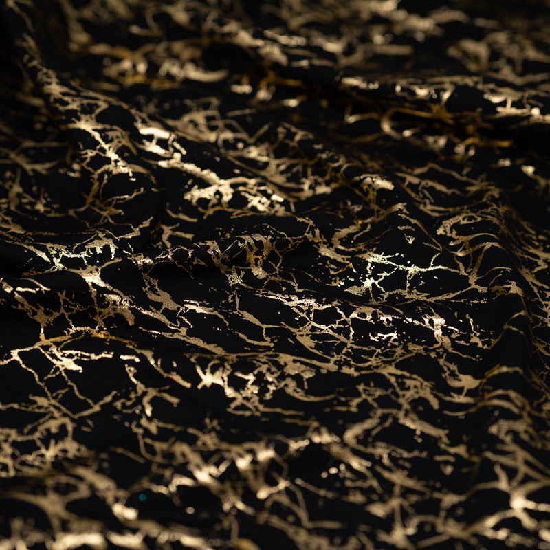 Cracked Foil Printed Microflex Nylon Spandex Fabric - White/Silver, White/Gold, Navy/Gold, Black/Gold, Cracked Foil Print, 54" Width (1 Yard)