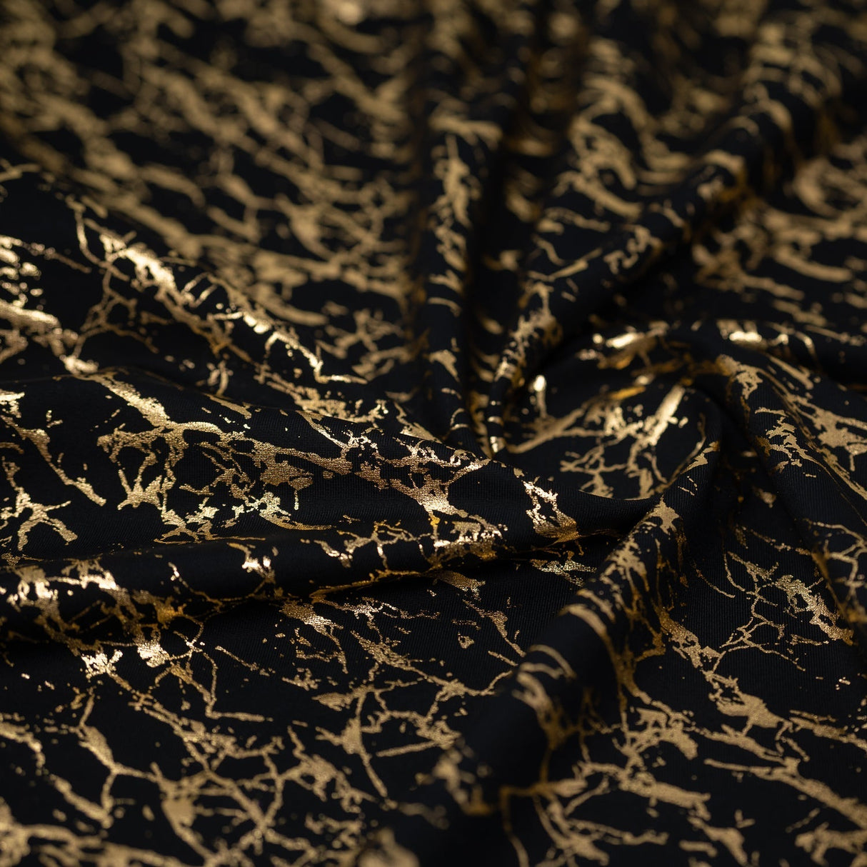 Cracked Foil Printed Microflex Nylon Spandex Fabric - White/Silver, White/Gold, Navy/Gold, Black/Gold, Cracked Foil Print, 54" Width (1 Yard)