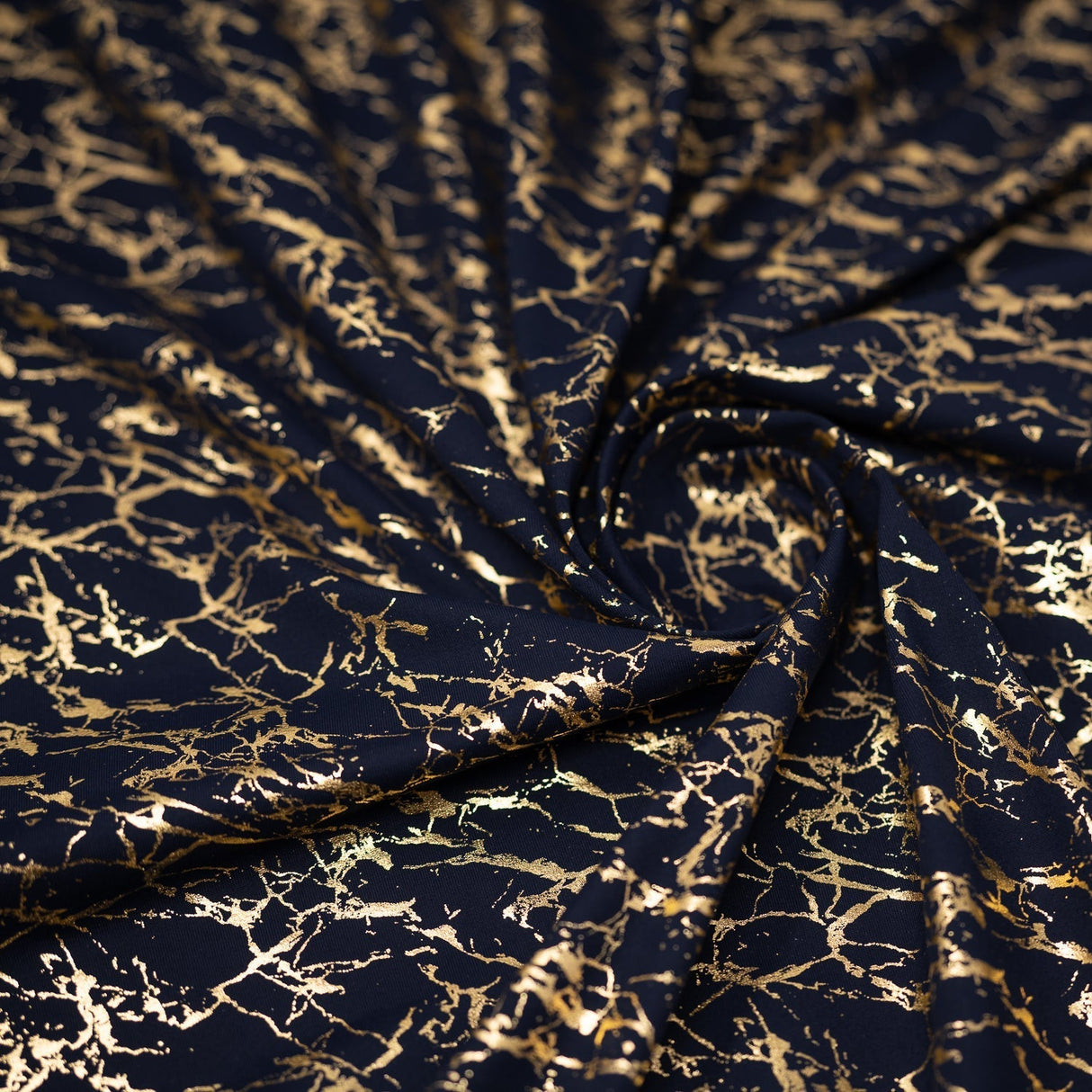 Cracked Foil Printed Microflex Nylon Spandex Fabric - White/Silver, White/Gold, Navy/Gold, Black/Gold, Cracked Foil Print, 54" Width (1 Yard)