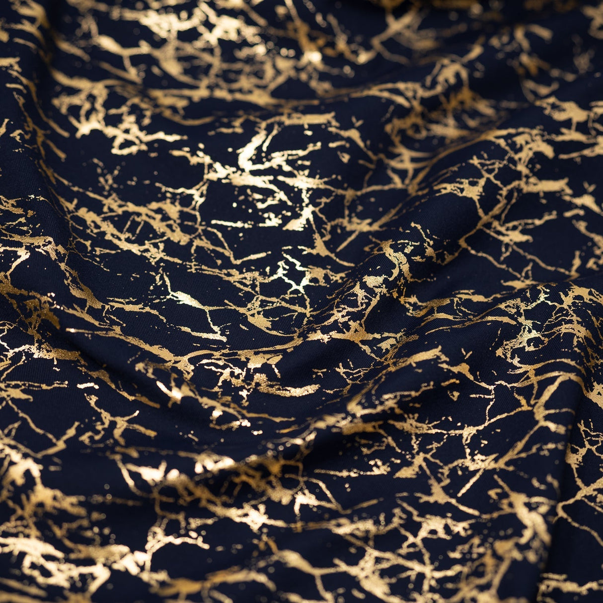 Cracked Foil Printed Microflex Nylon Spandex Fabric - White/Silver, White/Gold, Navy/Gold, Black/Gold, Cracked Foil Print, 54" Width (1 Yard)