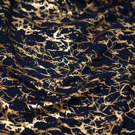 Cracked Foil Printed Microflex Nylon Spandex Fabric - White/Silver, White/Gold, Navy/Gold, Black/Gold, Cracked Foil Print, 54" Width (1 Yard)