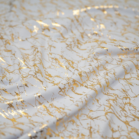 Cracked Foil Printed Microflex Nylon Spandex Fabric - White/Silver, White/Gold, Navy/Gold, Black/Gold, Cracked Foil Print, 54" Width (1 Yard)