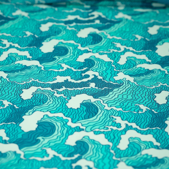 Printed Power Mesh Crazy Waves Green/Blue