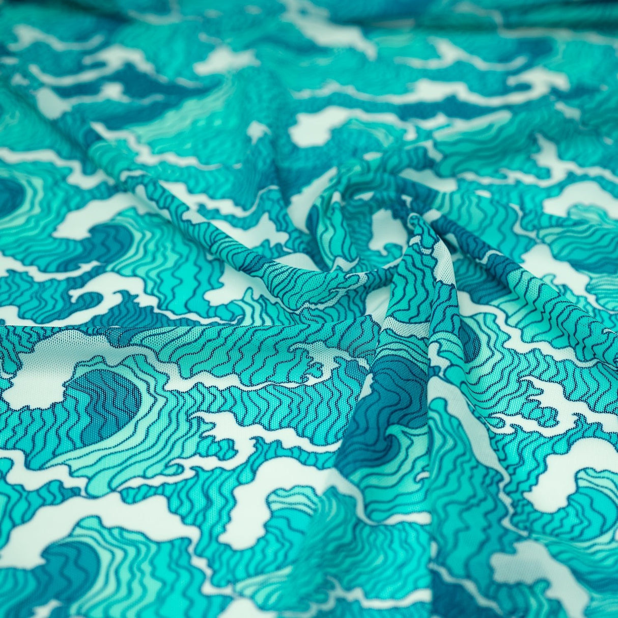 Printed Power Mesh Crazy Waves Green/Blue