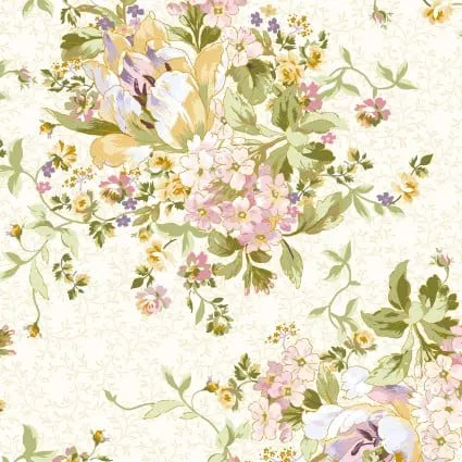 Cotton Bouquet Print Fabric 43/44" Cream