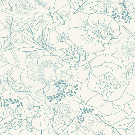 Cotton Floral Sketch Fabric 44/45" Cream