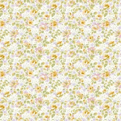 Cotton Floral Fabric Cream Packed 43/44"