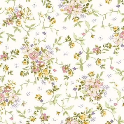 Cotton Print Cream Scattered Bouquet Fabric