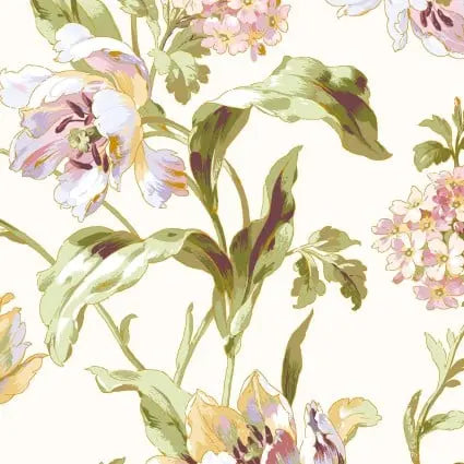 Cotton Fabric Cream Scrolling Tulips 43/44"