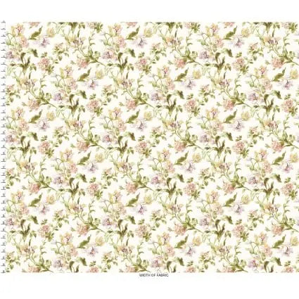 Cotton Fabric Cream Scrolling Tulips 43/44"