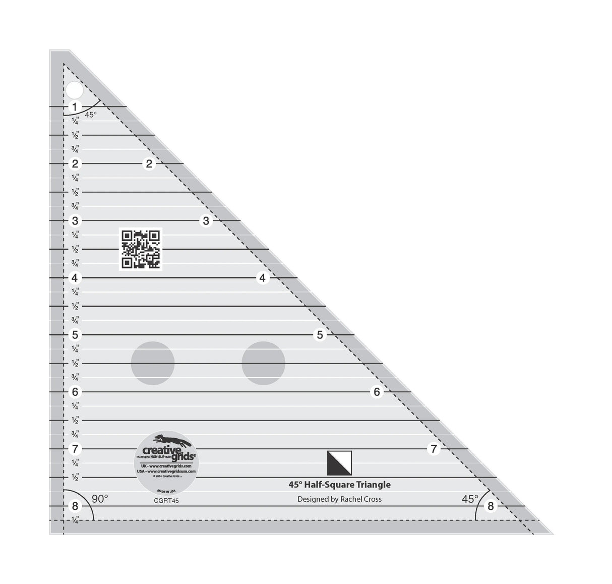 Quilt Ruler 45 Degree Half-Square Triangle 8-1/2in
