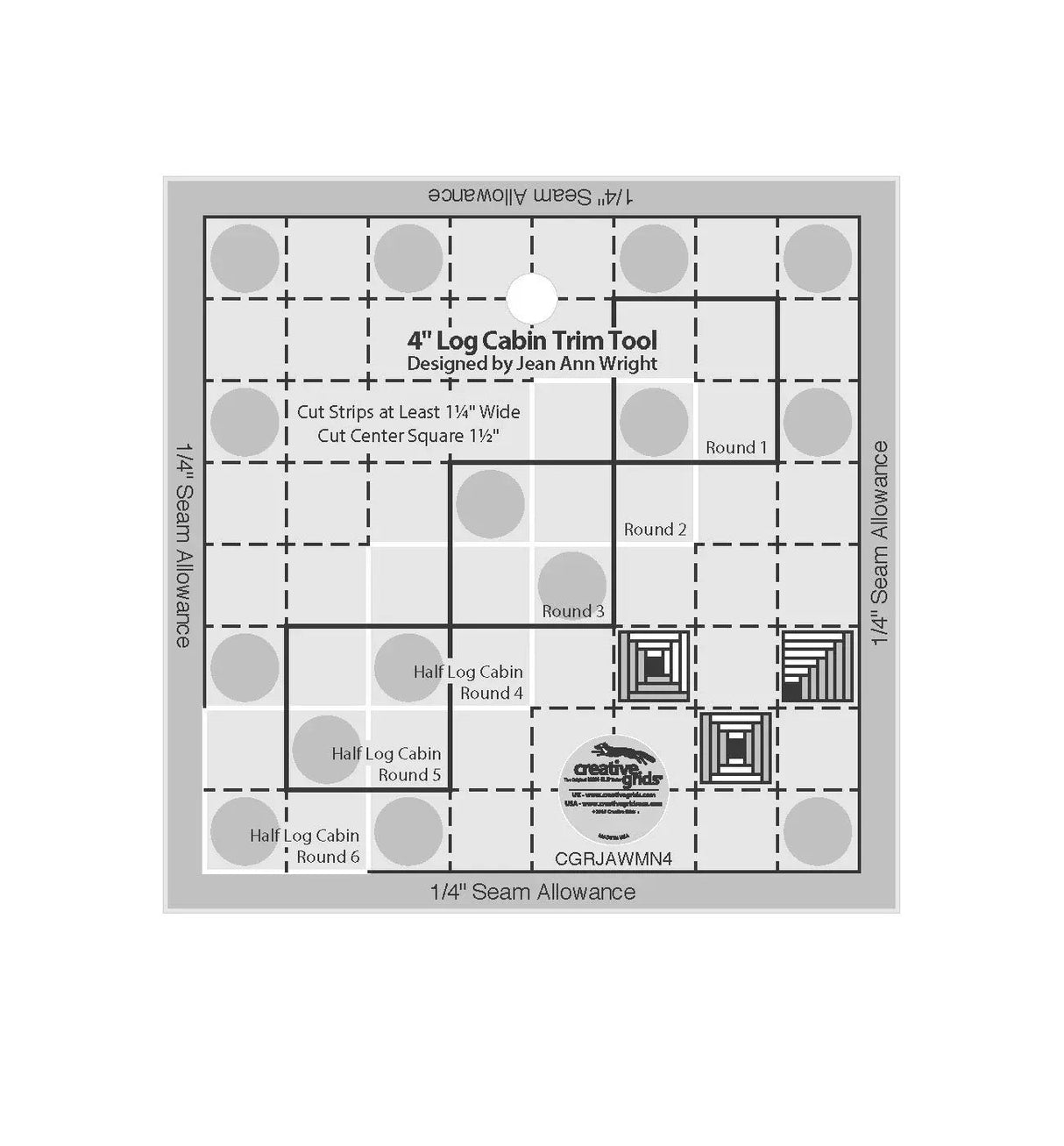 Quilt Ruler Creative Grids 4in Log Cabin Trim Tool