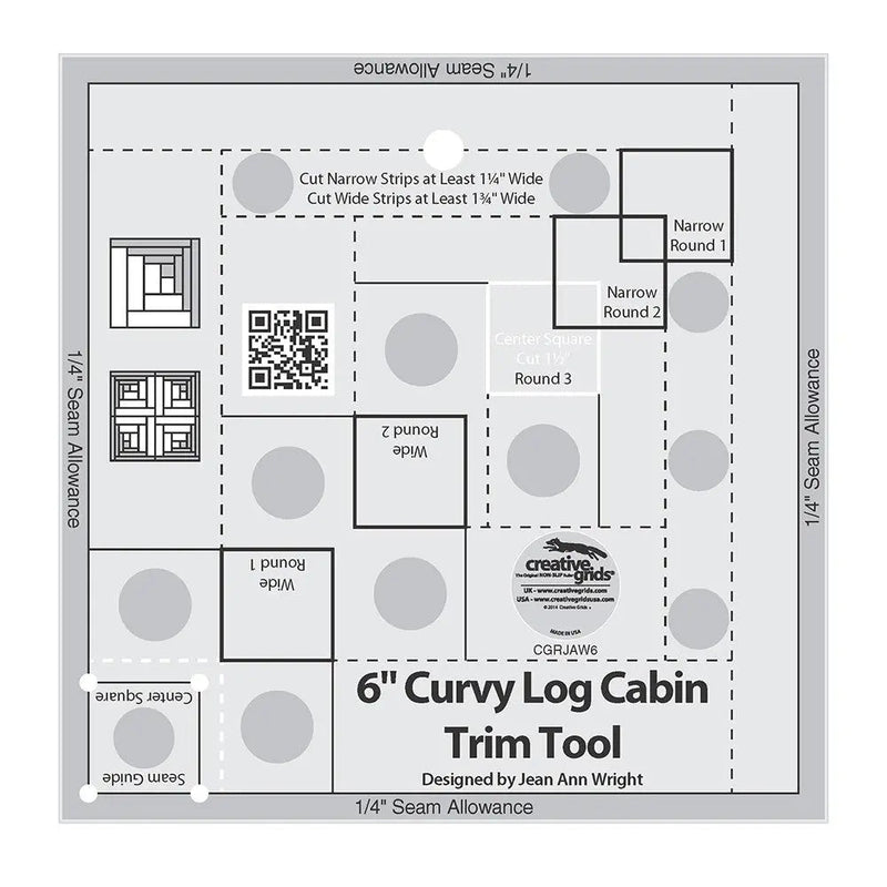 Quilt Ruler Curvy Log Cabin Trim Tool 6in