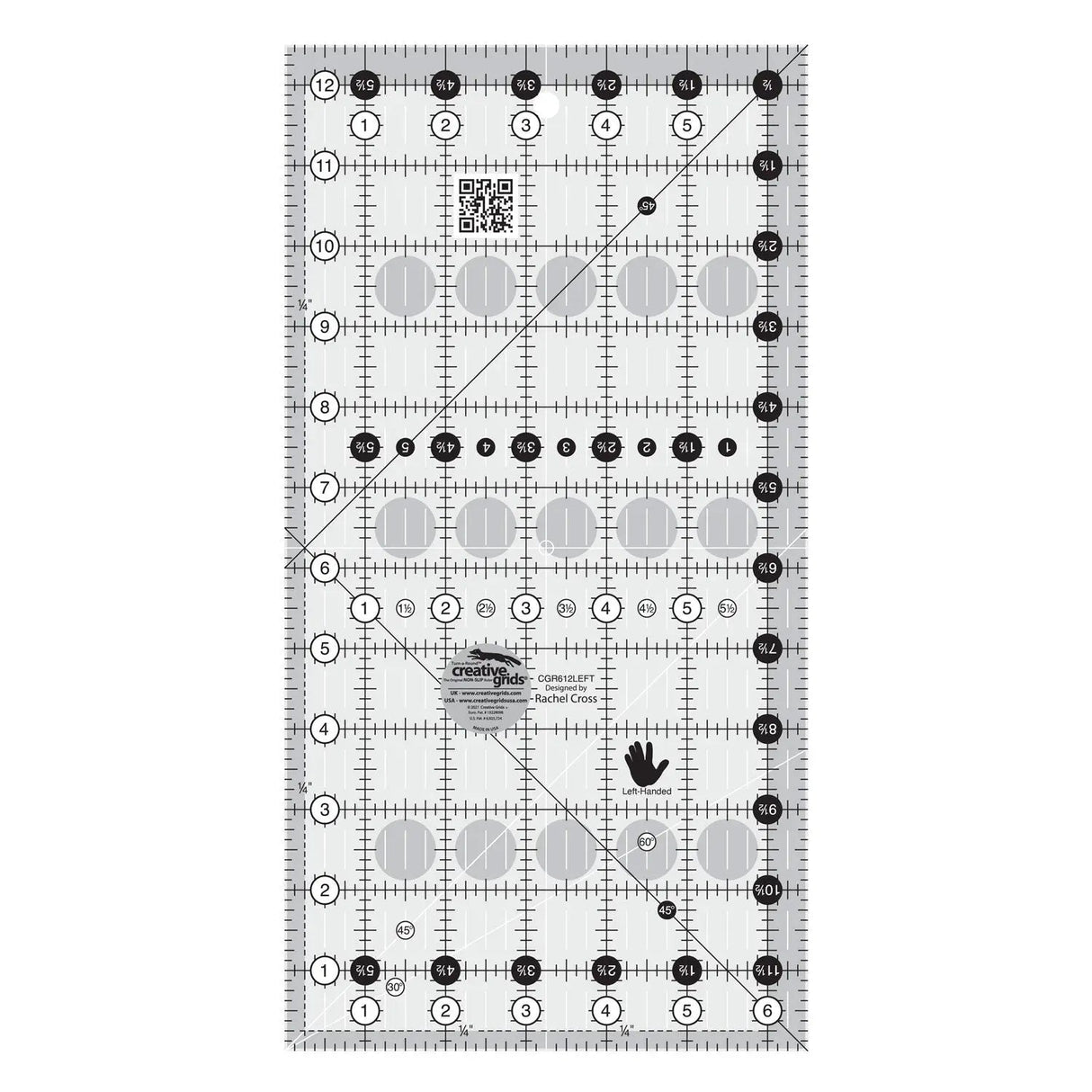 Left-Handed Quilt Ruler 6-1/2in x 12-1/2in