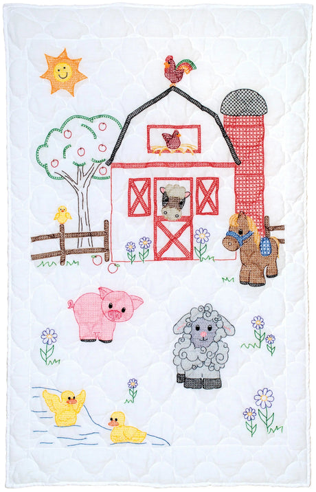Cotton Poly Broadcloth Crib Quilt Top Farm Friends